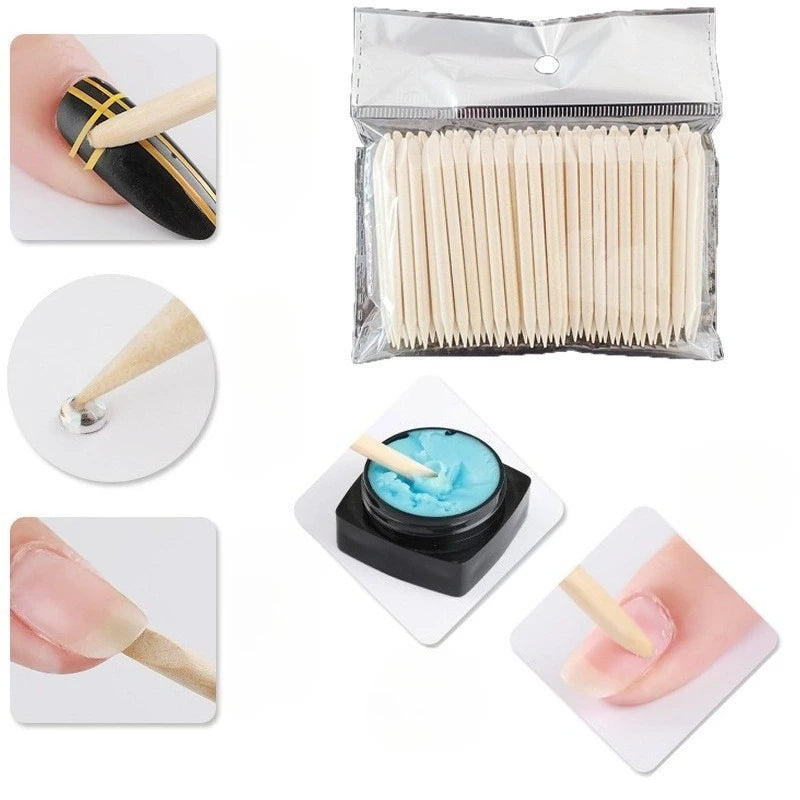 50/100Pcs Wood Cuticle Pusher Sticks Boxwood Sticks for Manicure Professional Cuticle Pedicure Remover Nail Art Deco Clean Tool HIP