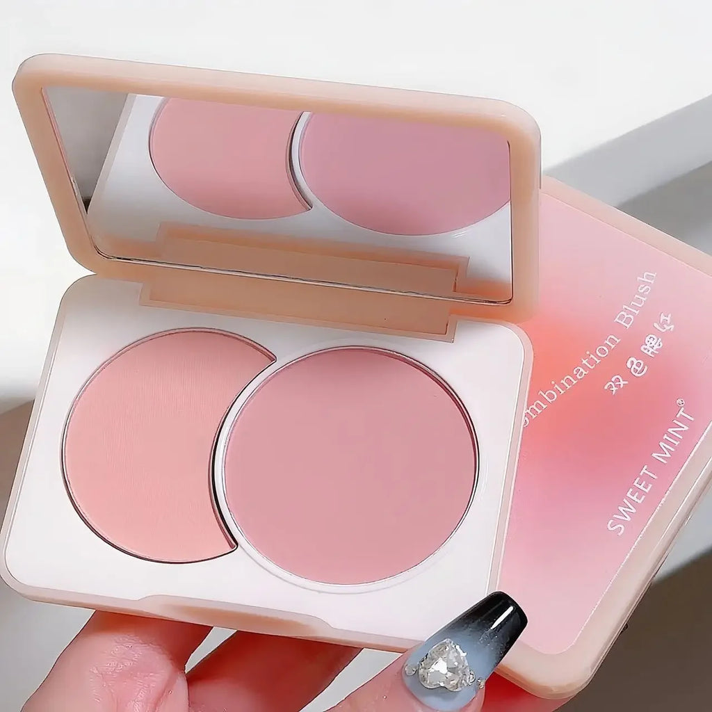 Two-tone Peach Blush Palette Natural Rose Pink Red Rouge Face Cheek Pigment Shimmer Brighten Long-lasting Nude Makeup Cosmetic HIP