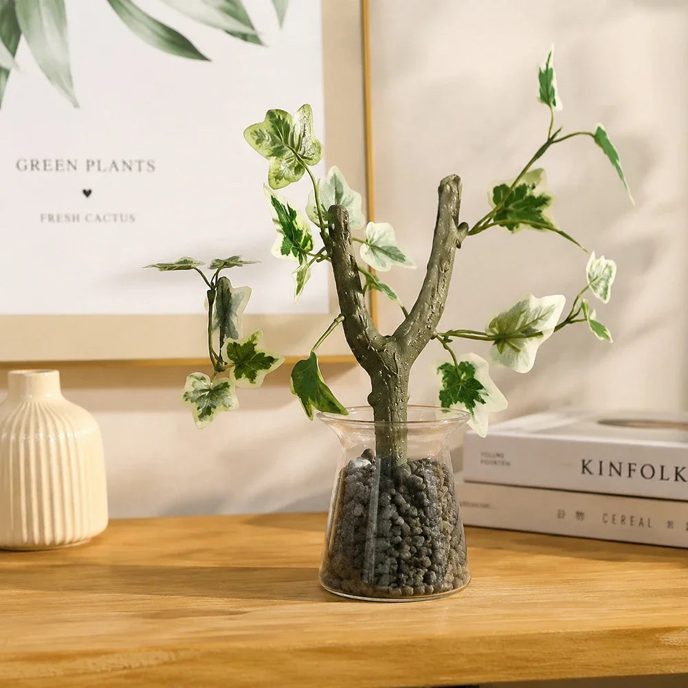 Y-shaped Artificial Vine Leaf with Branch Decor Crawling Branches for Gecko Hermit Crab Chameleon Rainforest Water Tank Decor HIP