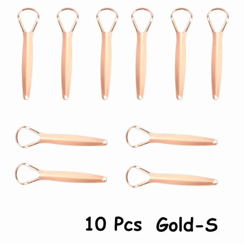 Stainless Steel Tongue Scraper Set | Fresh Breath Oral Care Tongue Scraper HIP C738-Gold-S-10pcs