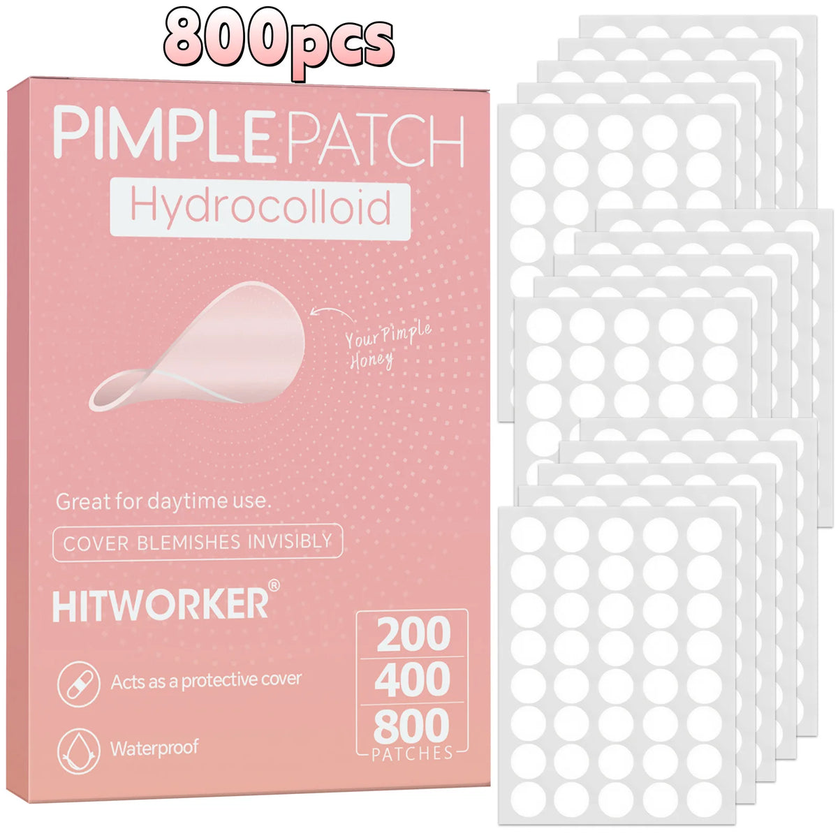200/400/800 Pieces Hydrocolloid Acne Patches - Invisible, High-Quality Pimple Stickers with Salicylic Acid & Tea Tree HIP 800pcs