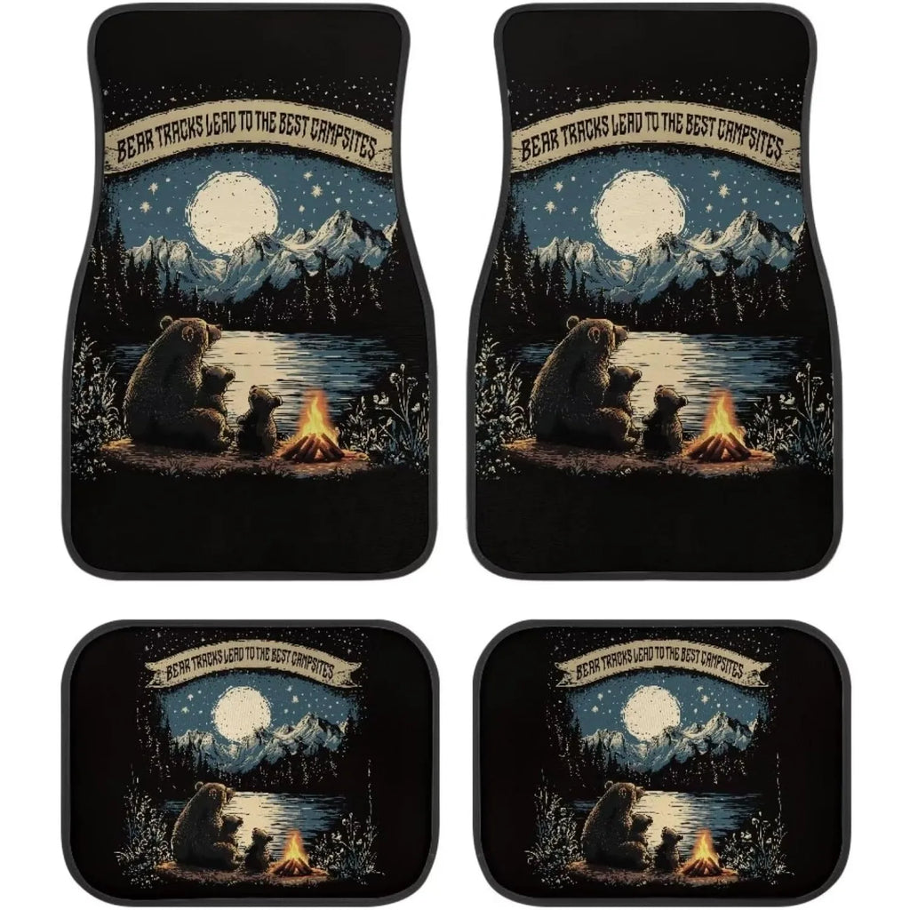 Camping Bear Car Floor Mats – Waterproof All-Weather Set Car Floor Mats HIP black