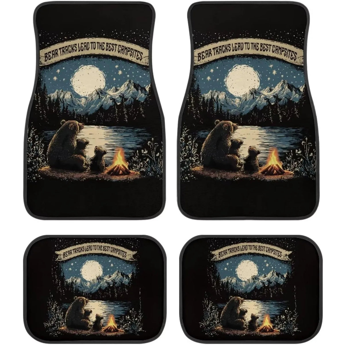 Camping Bear Car Floor Mats – Waterproof All-Weather Set Car Floor Mats HIP black
