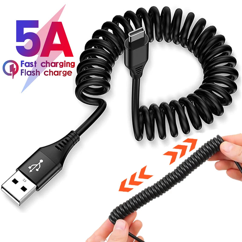 66W Retractable USB-C Fast Charging Spring Cable – 5A USB-C Charging Cable HIP