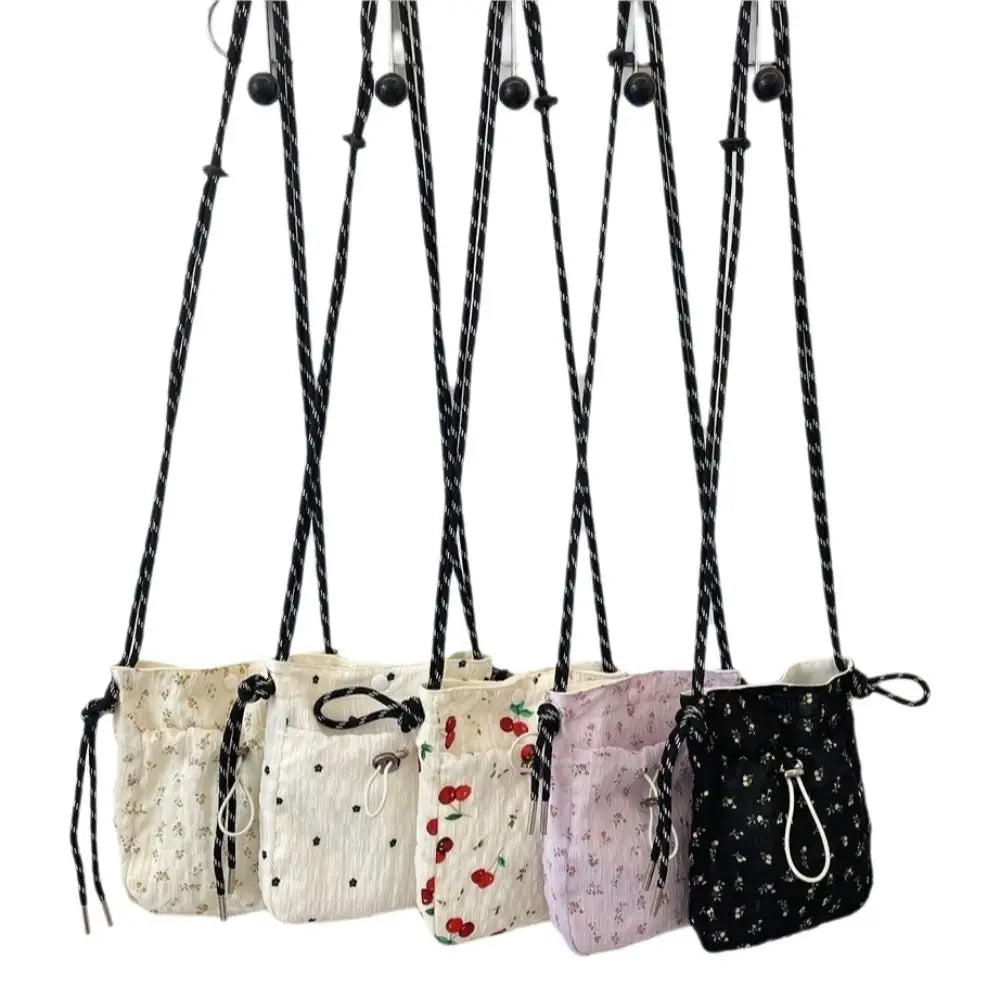 Floral Canvas Drawstring Crossbody Bag – Lightweight Mini Purse Canvas Crossbody Bag HIP
