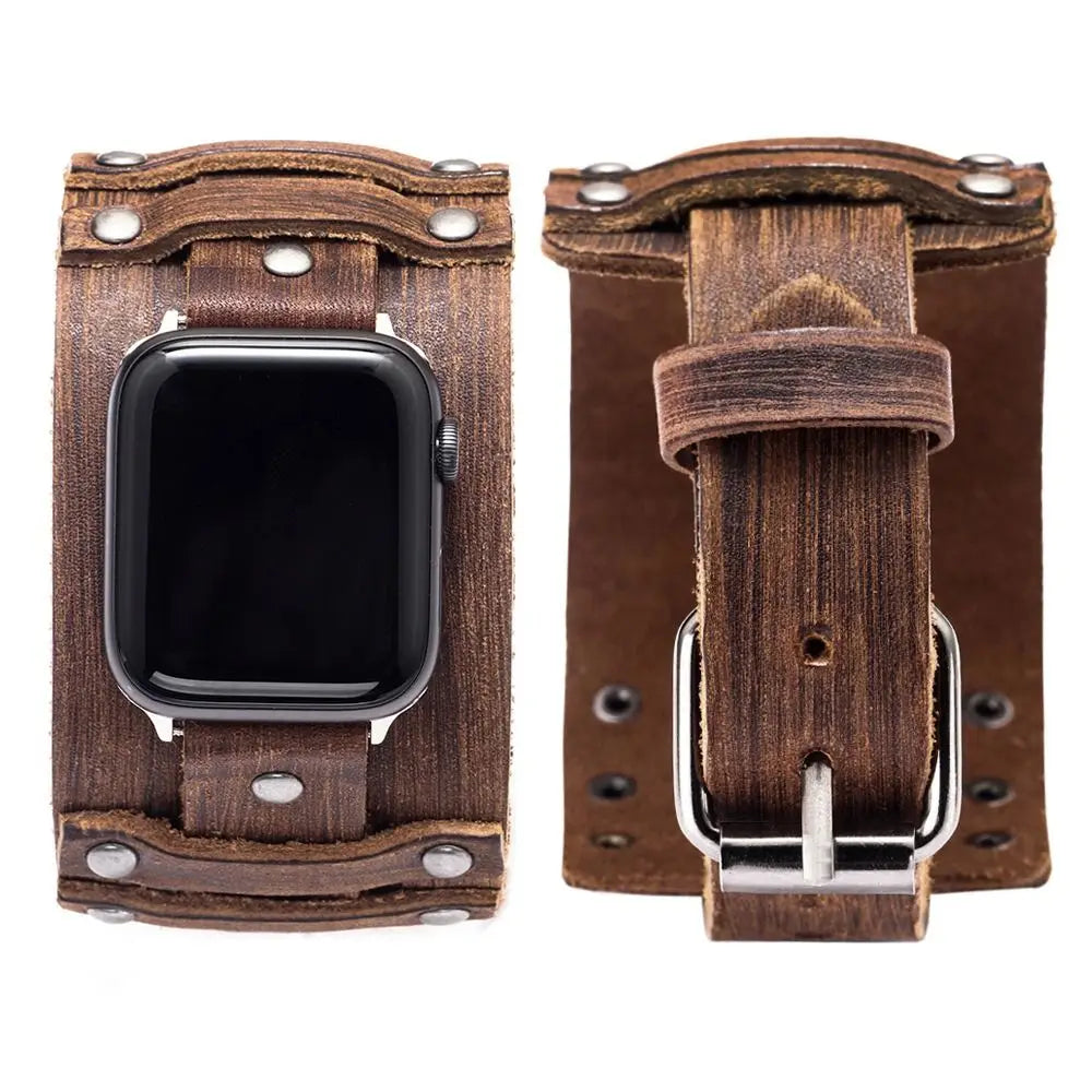Punk Leather Smartwatch Band – Unisex 38–44mm Wristband Smartwatch Band HIP