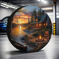 Rustic Cabin Sunset Spare Tire Cover – Lakeside Canoe Scene Spare Tire Cover HIP 1 17 in