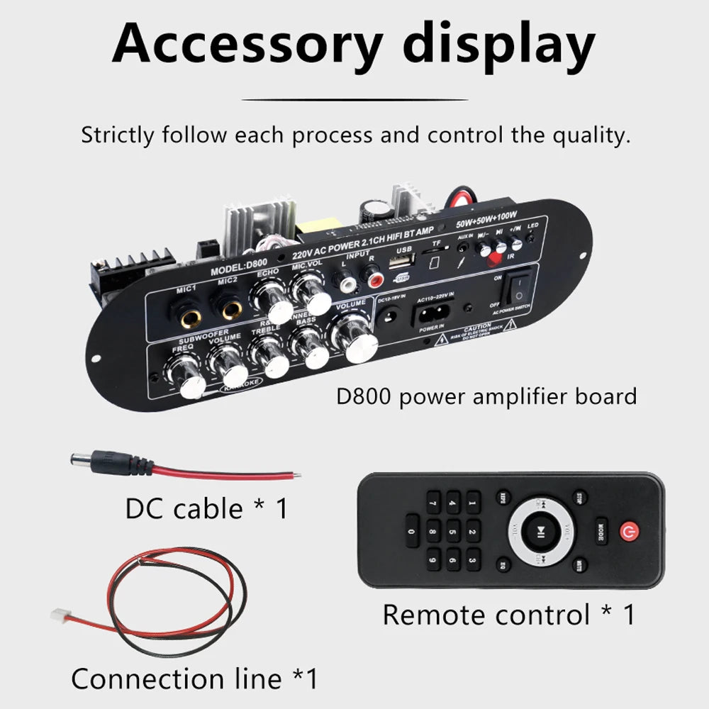 Bluetooth 5.0 Amplifier Board 2.1 Channel 50W×2 +100W Subwoofer Digital Amplifier Board HIP EU Plug