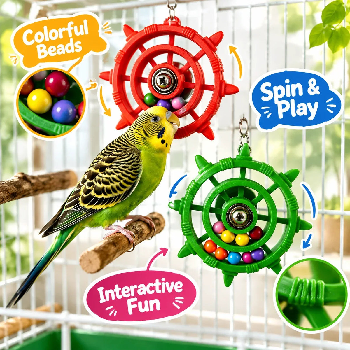 Rudder Shaped Colored Parrot Rotating Drum Toy Anti Bite Pet Bird Interactive Rotating Wheel Birdcage Toy Pet Bird Supplies HIP