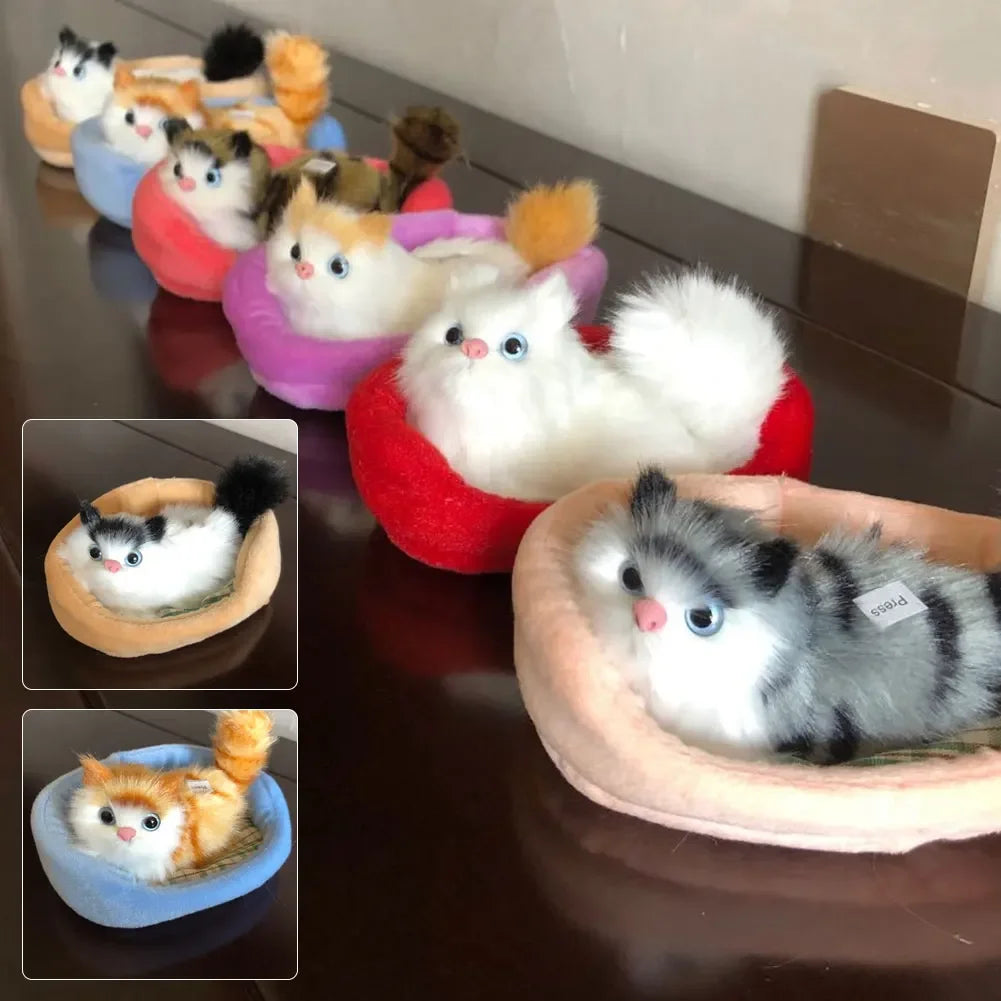Lovely Simulation Animal Doll Plush Sleeping Cats Toy with Sound Kids Ornament Decoration Birthday Gift For Children HIP