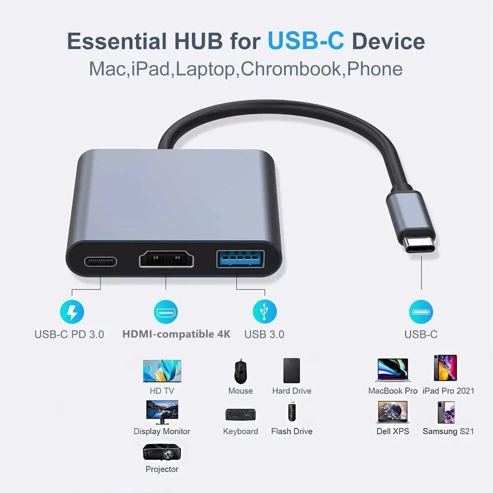 3 In 1 Usb-C Usb Hub Male To Female Hdmi-Compatible 4k Usb 3.1 Type-C To Usb 3.0 Charging Adapter For Macbook Air 12 Converter HIP