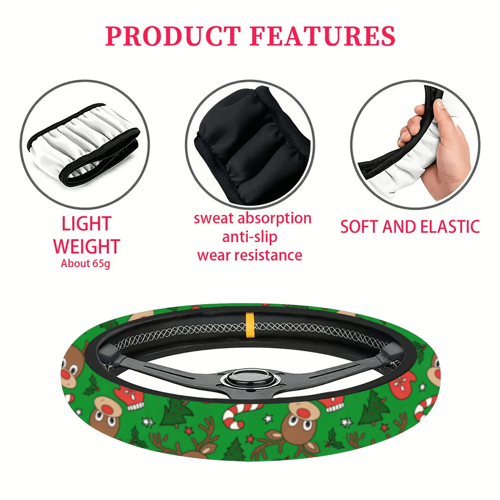 Christmas Neoprene Steering Wheel Cover – Reindeer & Tree Steering Wheel Cover HIP