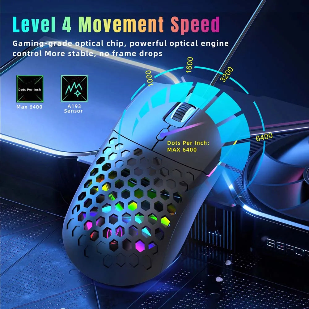 OULLX 6400DPI Hollow RGB Gaming Mouse – USB Wired Optical Wired Gaming Mouse HIP