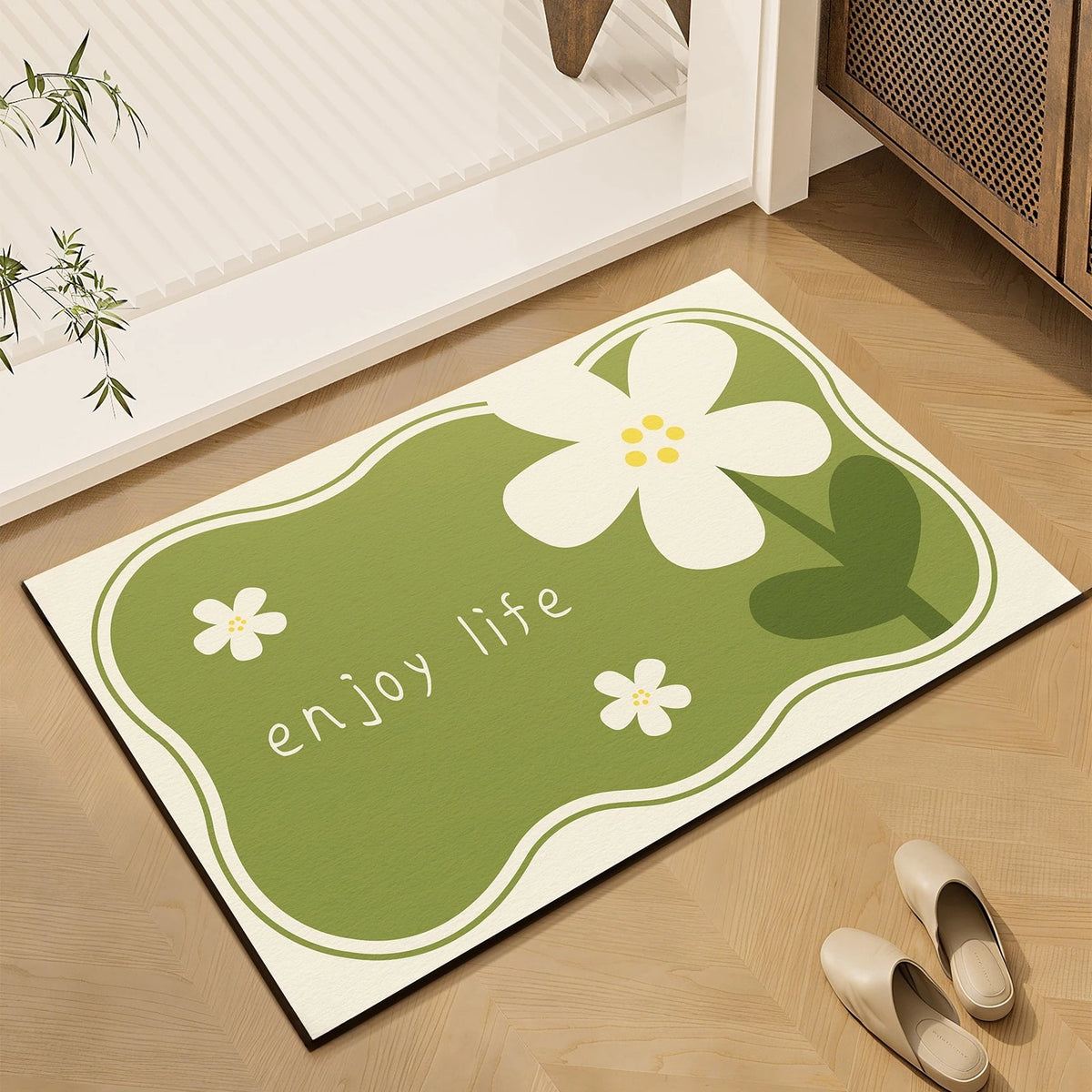 "Enjoy Life" Floral Non-Slip Doormat – Entryway & Bath Mat Non-Slip Doormat HIP 1 40x60cm-Felt