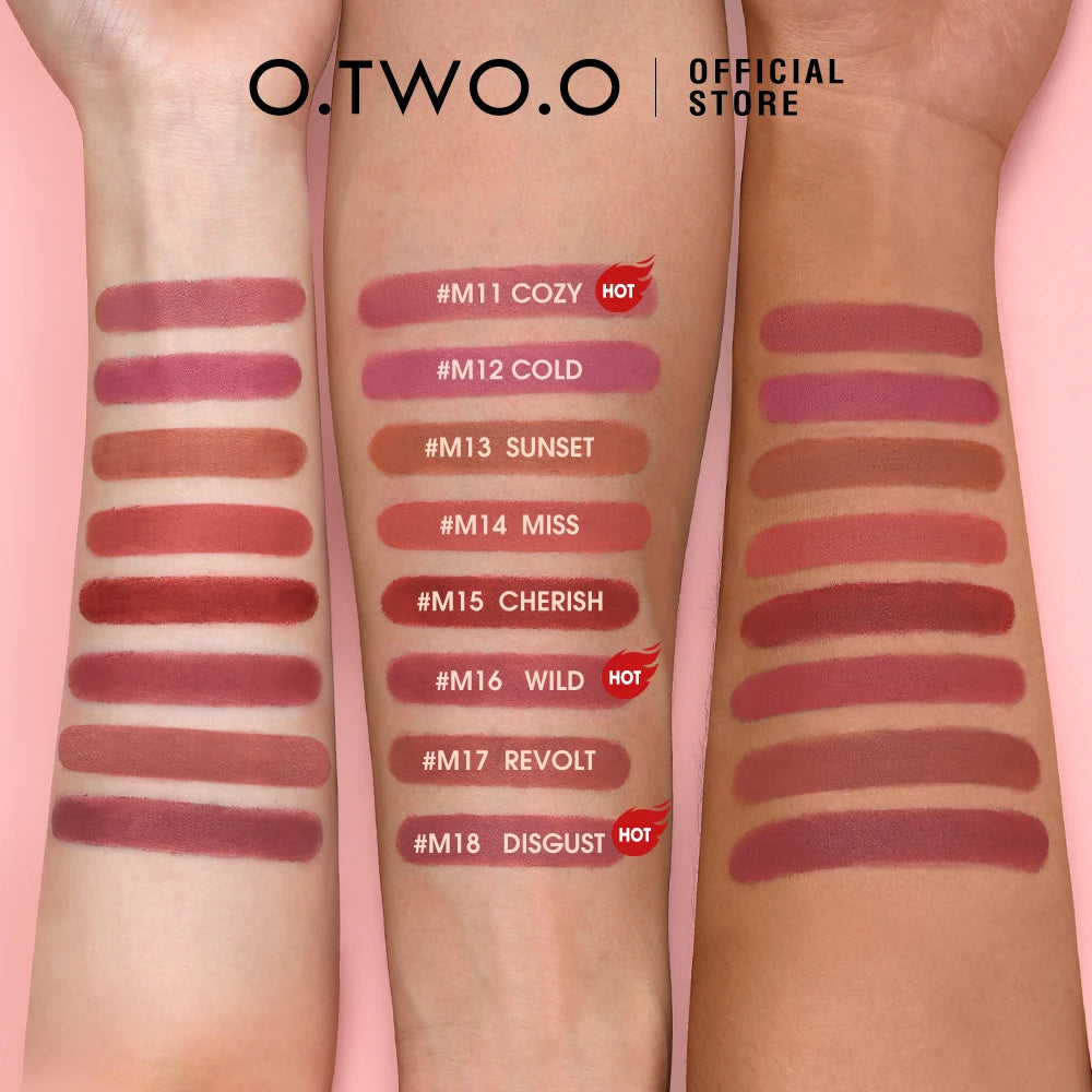 O.TWO.O 8pcs Lipstick Makeup Set Long Lasting Waterproof Lip Stick Smudge-free Matte Sexy Pigmented Velvet Finish Lip Tint HIP