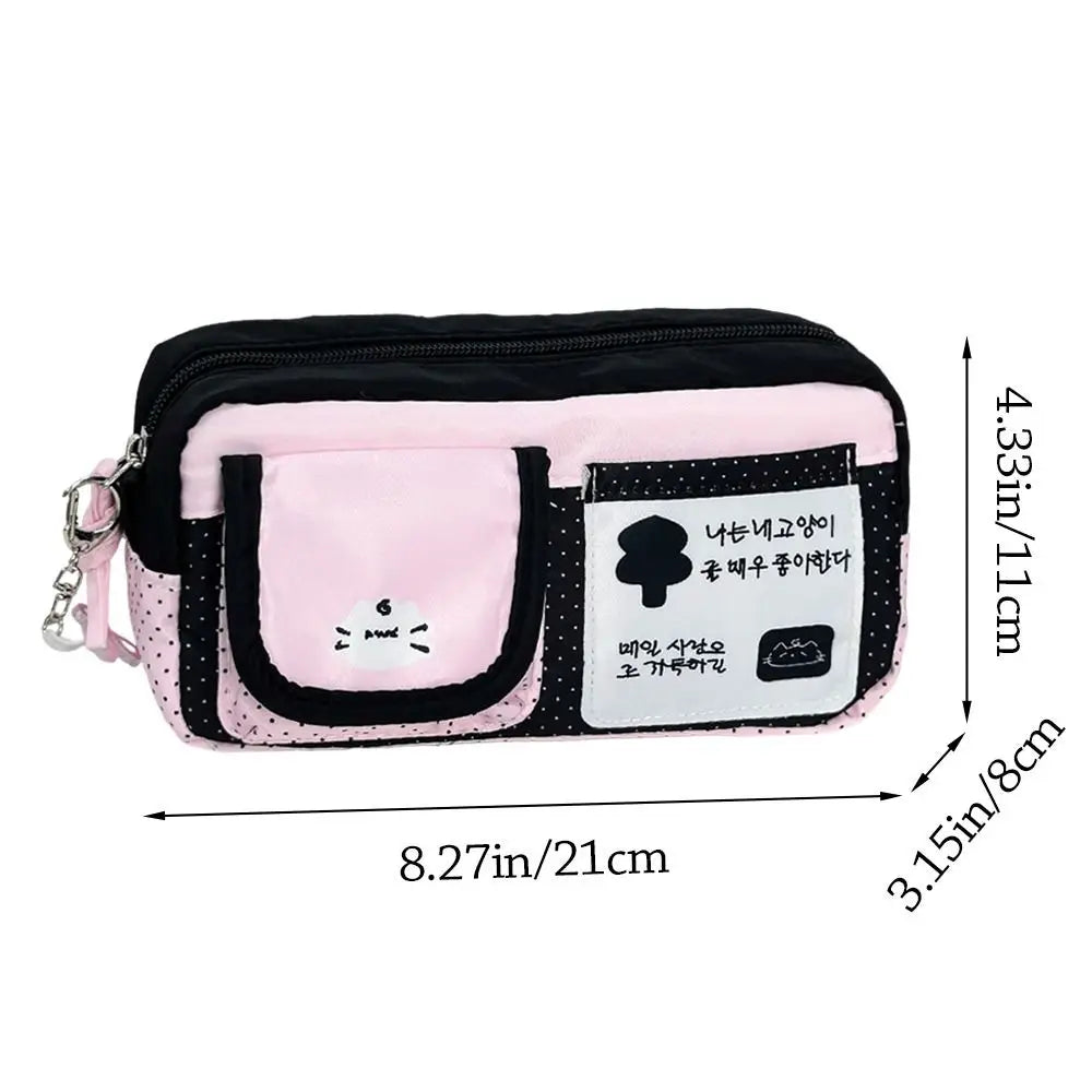 Kawaii Cat Pencil Case – Large Polka Dot Pen Bag for Students Pencil Case HIP