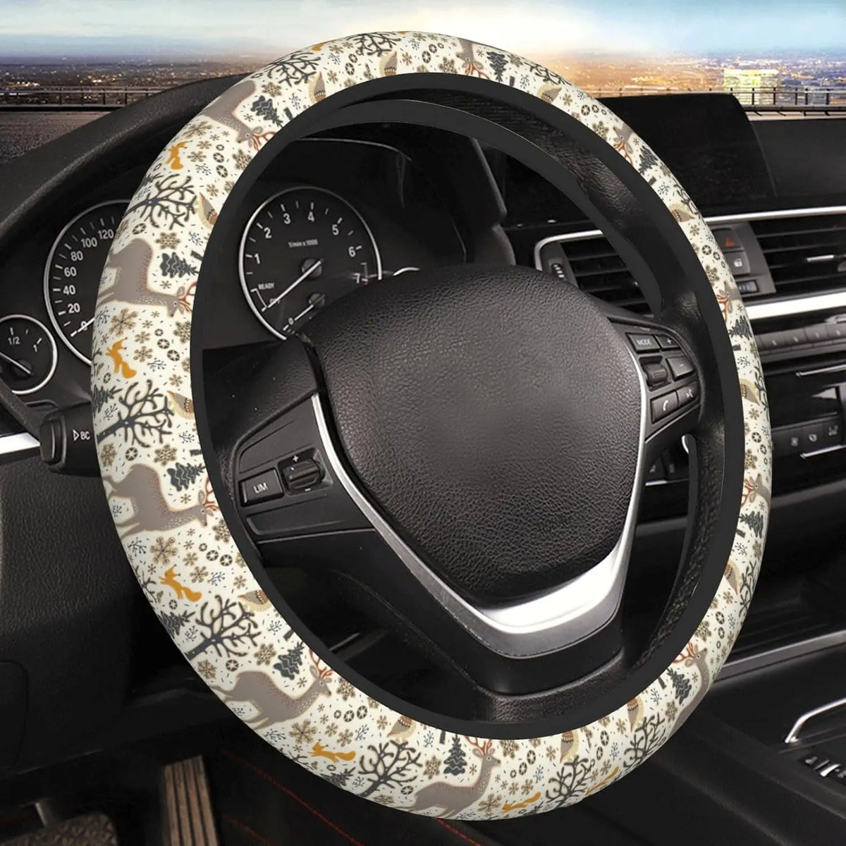Winter Forest Steering Wheel Cover – Deer, Owl & Fox | 15" Steering Wheel Cover HIP 1