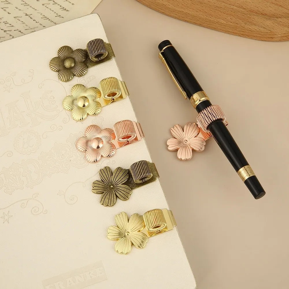 Vintage Flower Metal Pen Clip – Elastic Notebook Pen Holder Notebook Pen Clip HIP