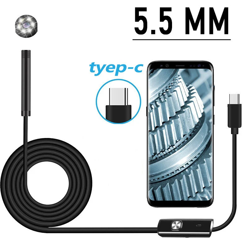 IP67 Waterproof Borescope Inspection Camera 6 LED Android Borescope Inspection Camera HIP 5.5 mm 2m