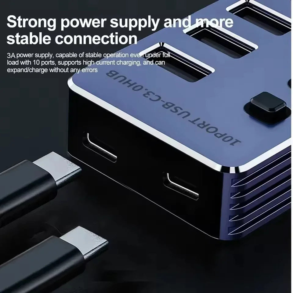 7-Port USB 3.0 Hub – Aluminum, Individual Switches, 5Gbps USB Hub HIP