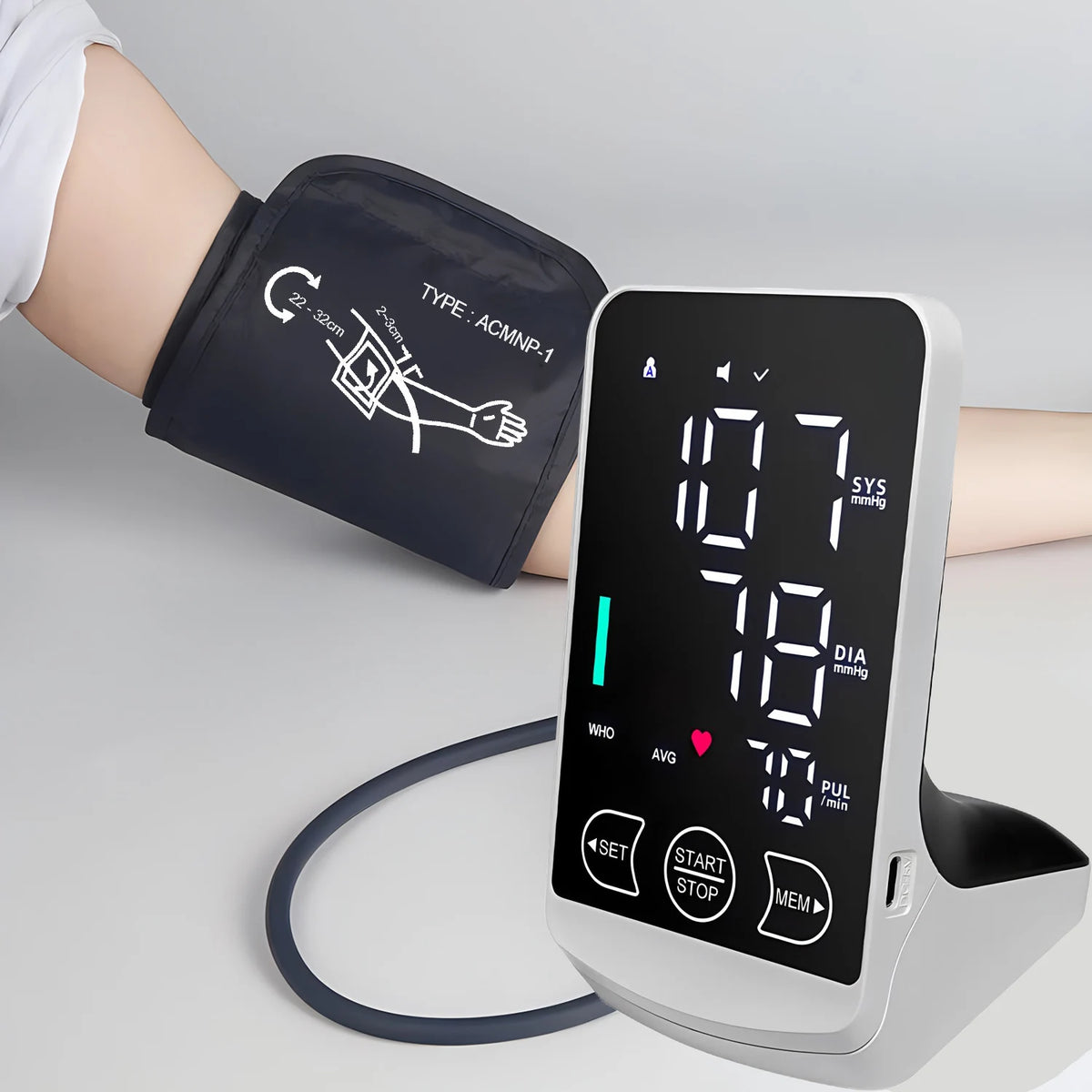 LED Digital Upper Arm Blood Pressure Monitor | Voice & USB-C Blood Pressure Monitor HIP