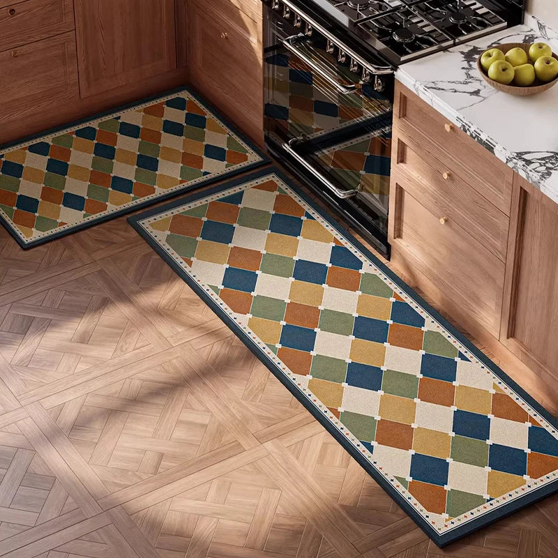 Waterproof PVC Kitchen Floor Mat – Retro Geometric Rug Kitchen Floor Mat HIP GU5732-P 1pc 40x120cm