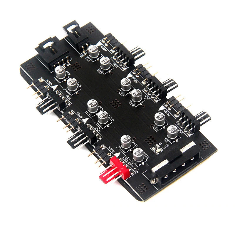 6-Port PWM Fan Hub RGB Splitter – IDE 4-Pin, 60cm Cord PC Fan Hub Controller HIP