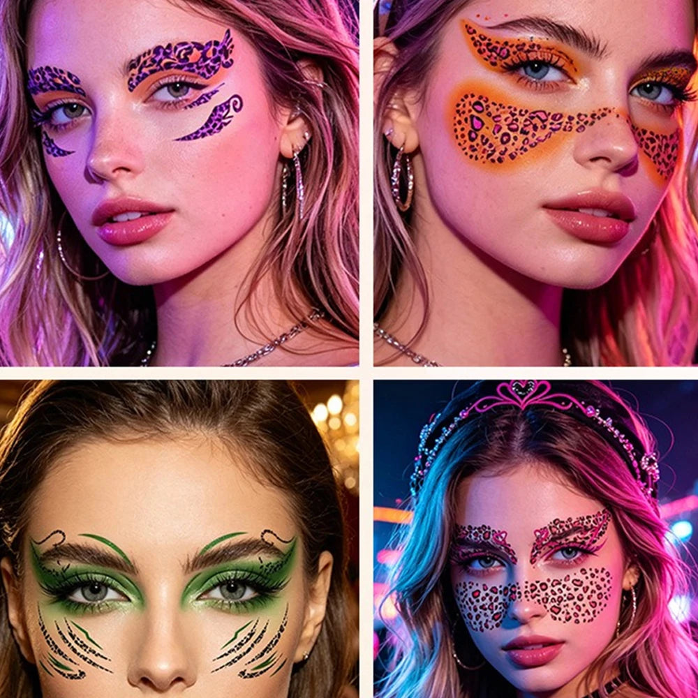 3Pcs/Set Leopard Print Temporary Face Tattoo Waterproof Eye Makeup Sticker for Halloween Party Makeup Long-Lasting Face Decals HIP
