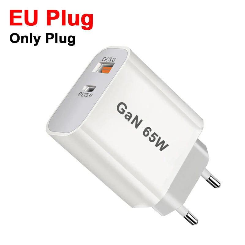 65W USB-C Wall Charger Dual Port PD3.0 & QC3.0 Fast Charging USB-C Wall Charger HIP 65W-EU Plug