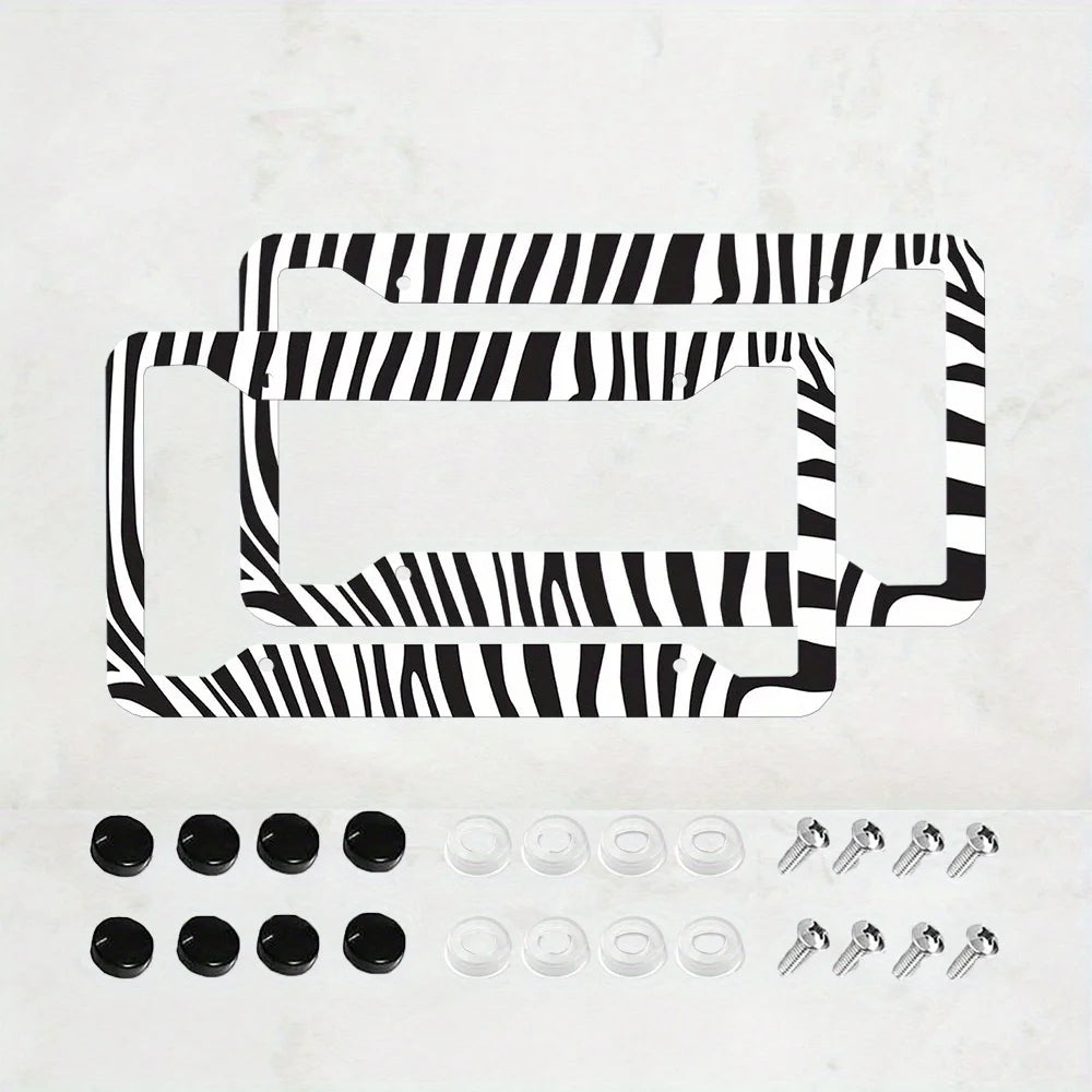 2-Pack Aluminum Zebra Stripe License Plate Frames – Unisex License Plate Frame HIP 1