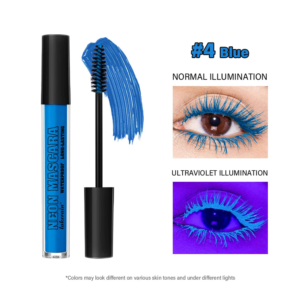 Color Mascara Thick Curl Waterproof Natural Eyelash Long Lasting Blue White Green Pink Luminousk Eye Makeup Korean Cosmetics HIP 4Blue