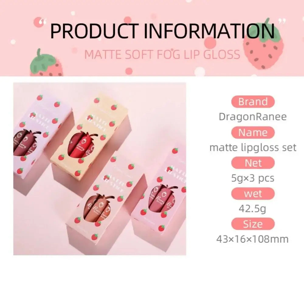 Dragon Ranee 3-Pc Velvet Matte Lip Gloss Set | Long Lasting Velvet Matte Lip Gloss HIP