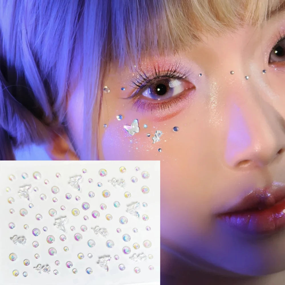 1Pcs 3D Acrylic Diamond Stickers Butterfly Crystal Patch Face Paste Stage Makeup Rhinestones Jewelry Mermaid Pearl Tattoo Tools HIP