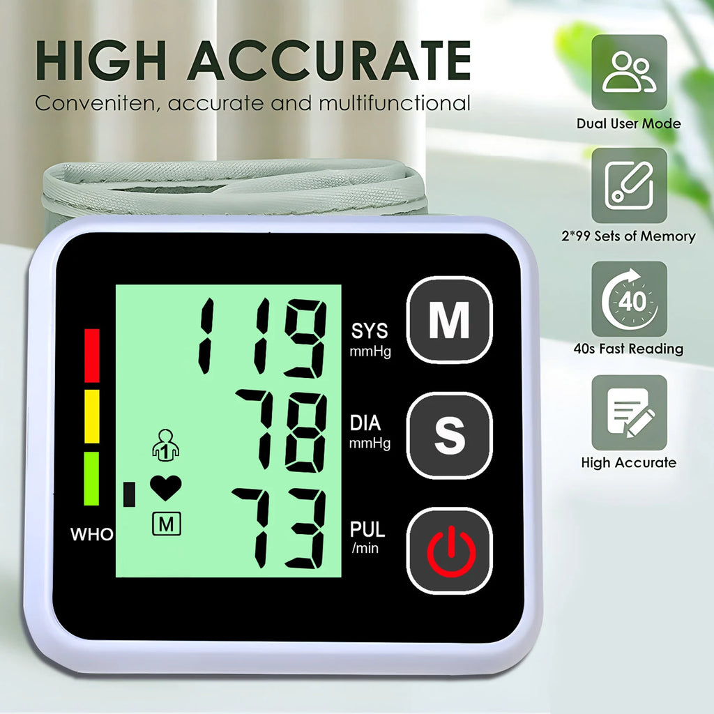 Wrist Blood Pressure Monitor – LED Digital BP & Heart Rate Wrist BP Monitor HIP