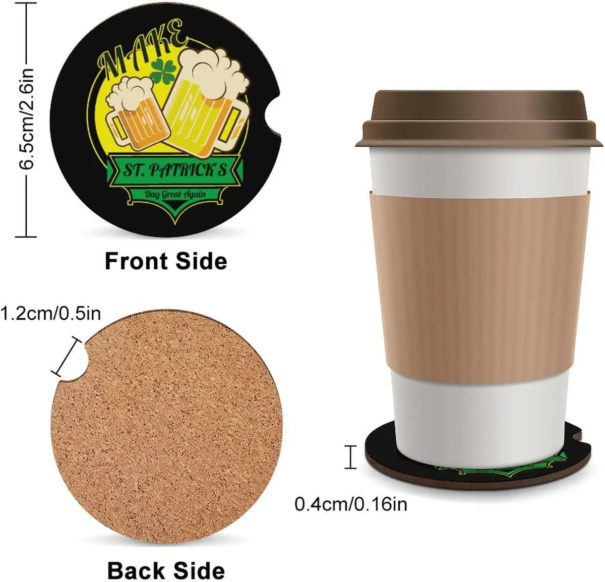 St. Patrick's Day Wood Car Coasters – Non-Slip Cup Holder Mat Car Cup Holder Coasters HIP