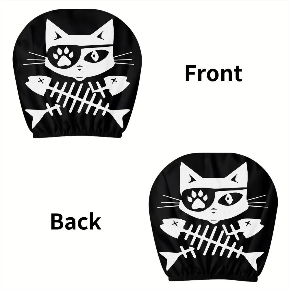 2-Pack Pirate Cat Car Headrest Covers – Washable, Black Car Headrest Cover HIP black