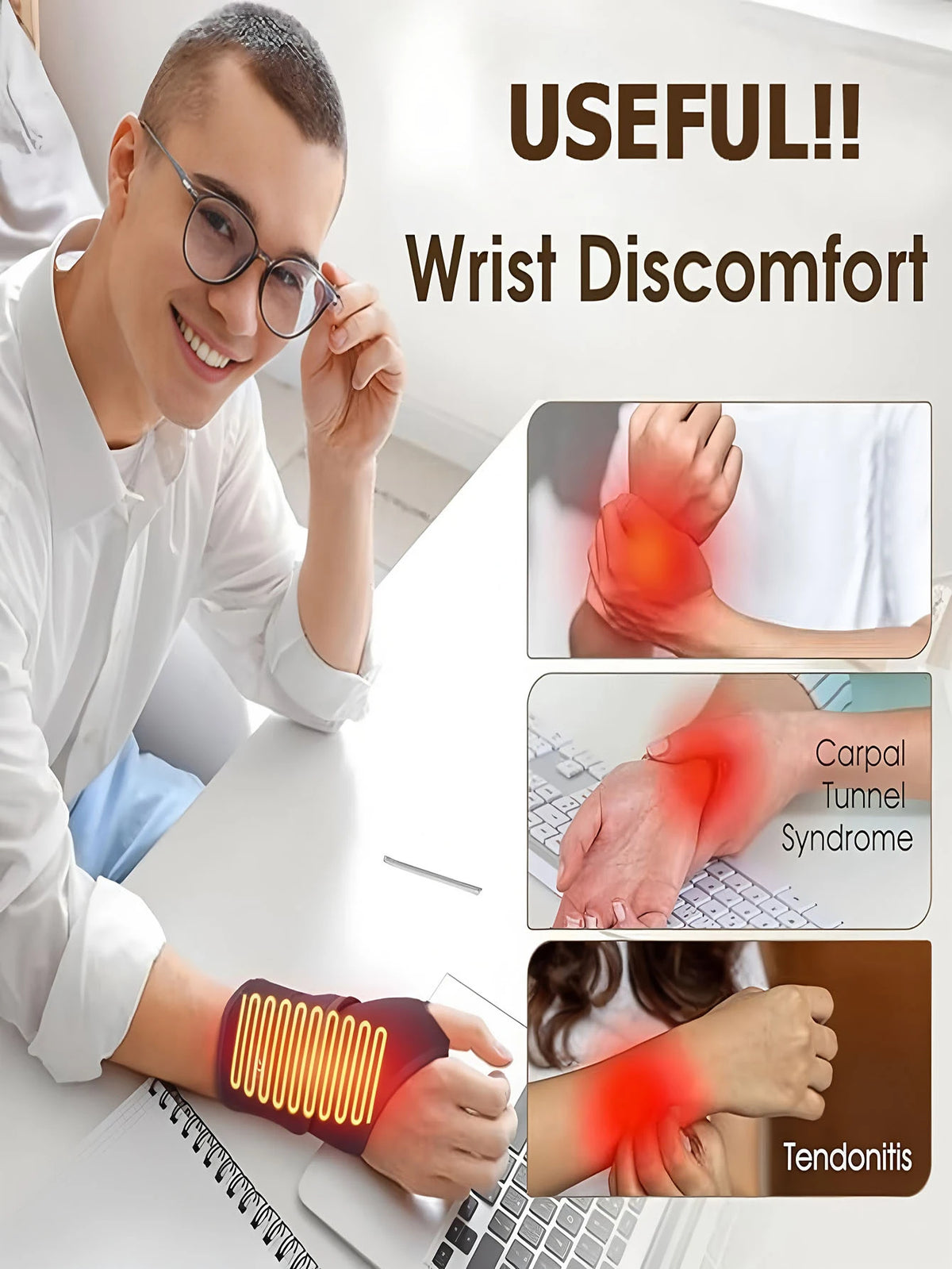 USB Heated Wrist Brace – Adjustable Breathable Support Heated Wrist Brace HIP