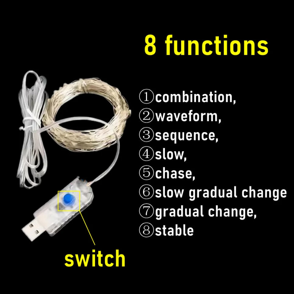 USB Silver Wire LED Fairy String Lights – 8 Modes, 1M–20M LED Fairy String Lights HIP