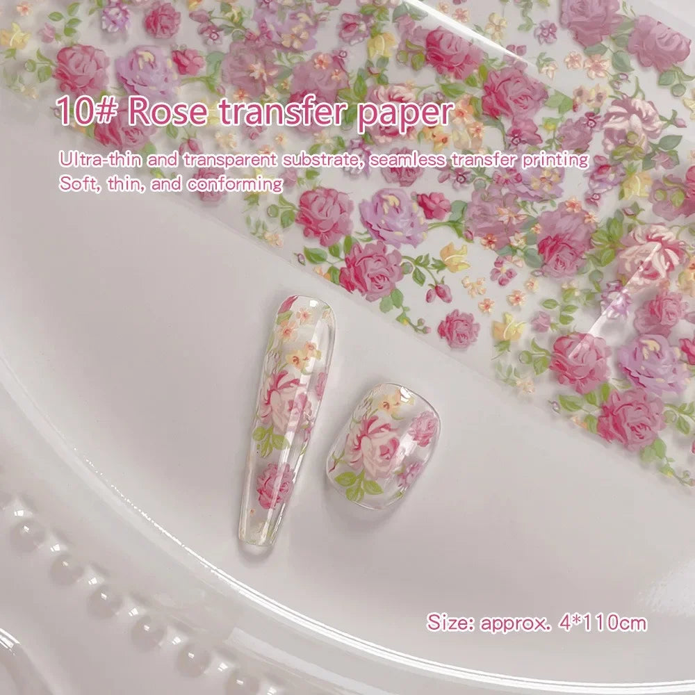 Lace Floral Nail Transfer Stickers Colorful Rose Flower Nail Foil French Vintage Style for DIY Manicure Transfer Paper Ornament HIP 10