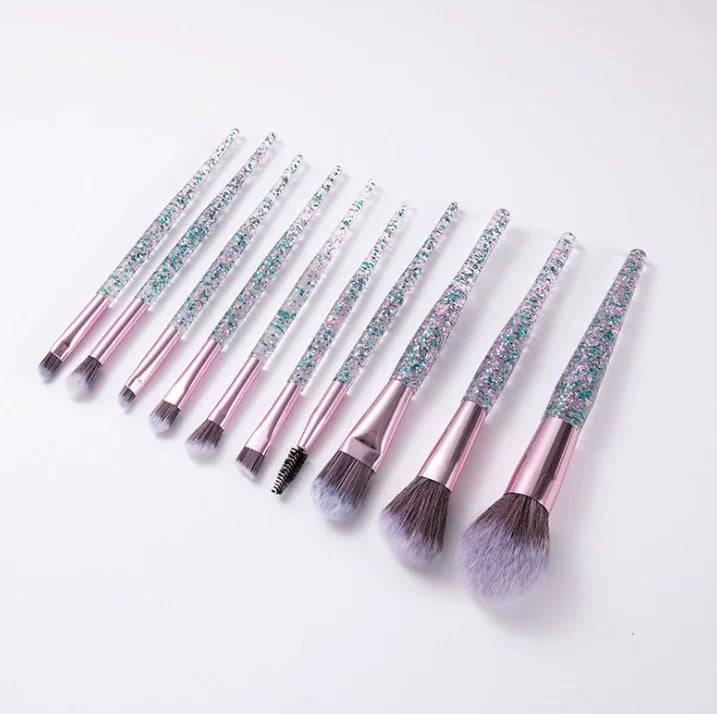 10-Piece Crystal Handle Makeup Brush Set – Face & Eye Kit Makeup Brush Set HIP