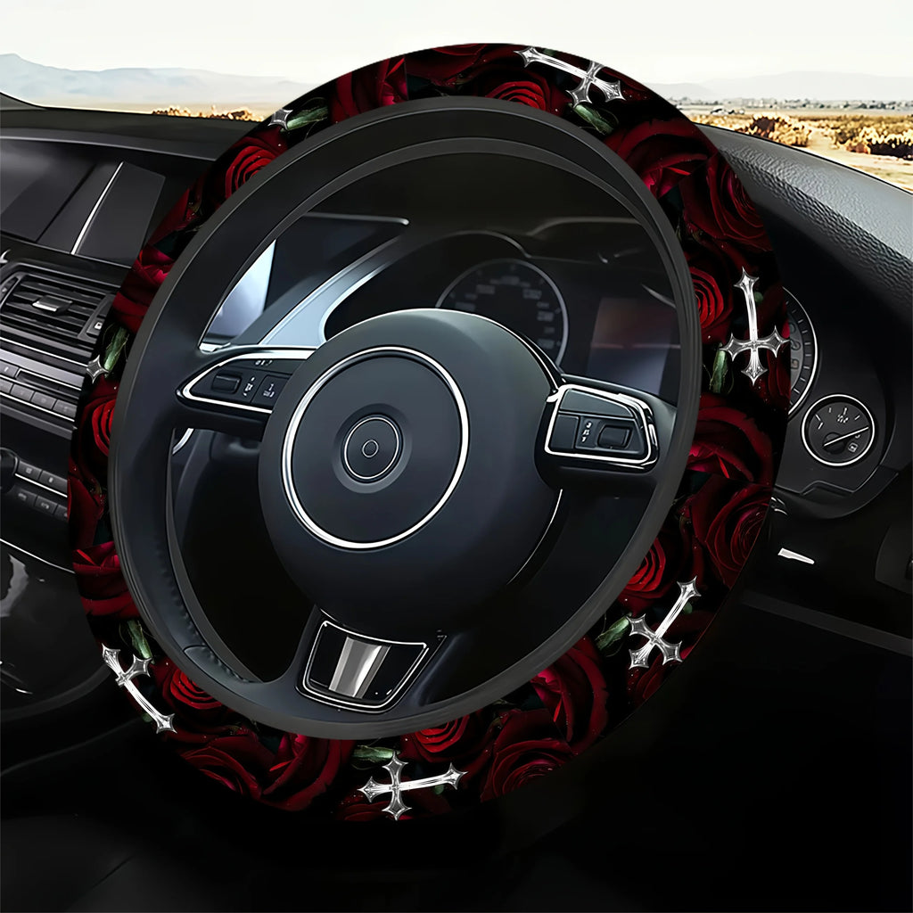 Rose & Cross Steering Wheel Cover – Cars, SUVs & Trucks Steering Wheel Cover HIP