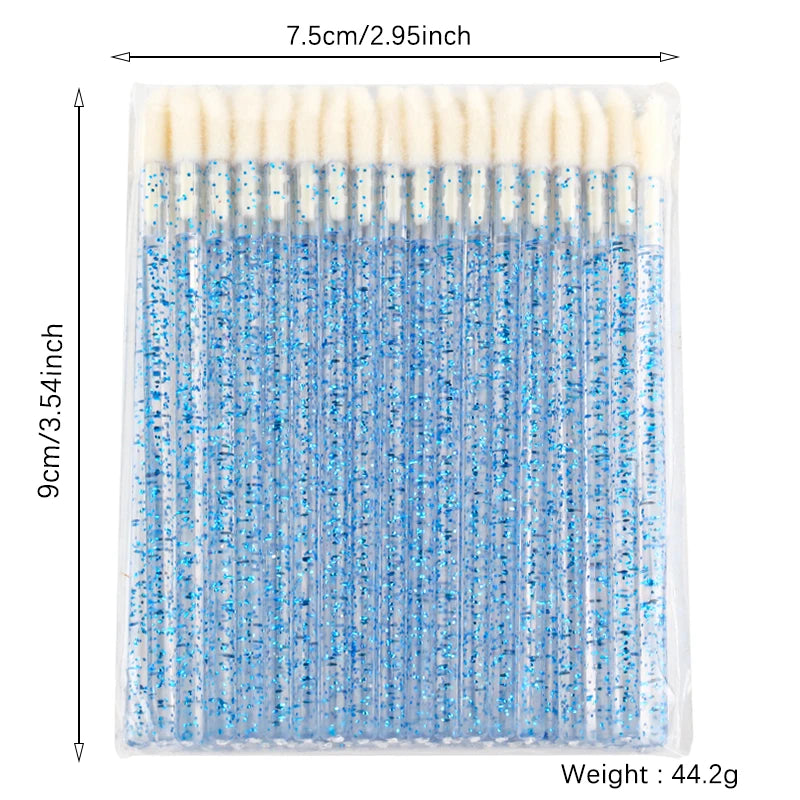 YSDO 50pcs Glitter Lip Gloss Brush Crystal Lipstick Applicators Eyelash Extension Cleaning Brushes Cleaner Makeup Tools Cosmetic HIP 50pcs-crystal-blue