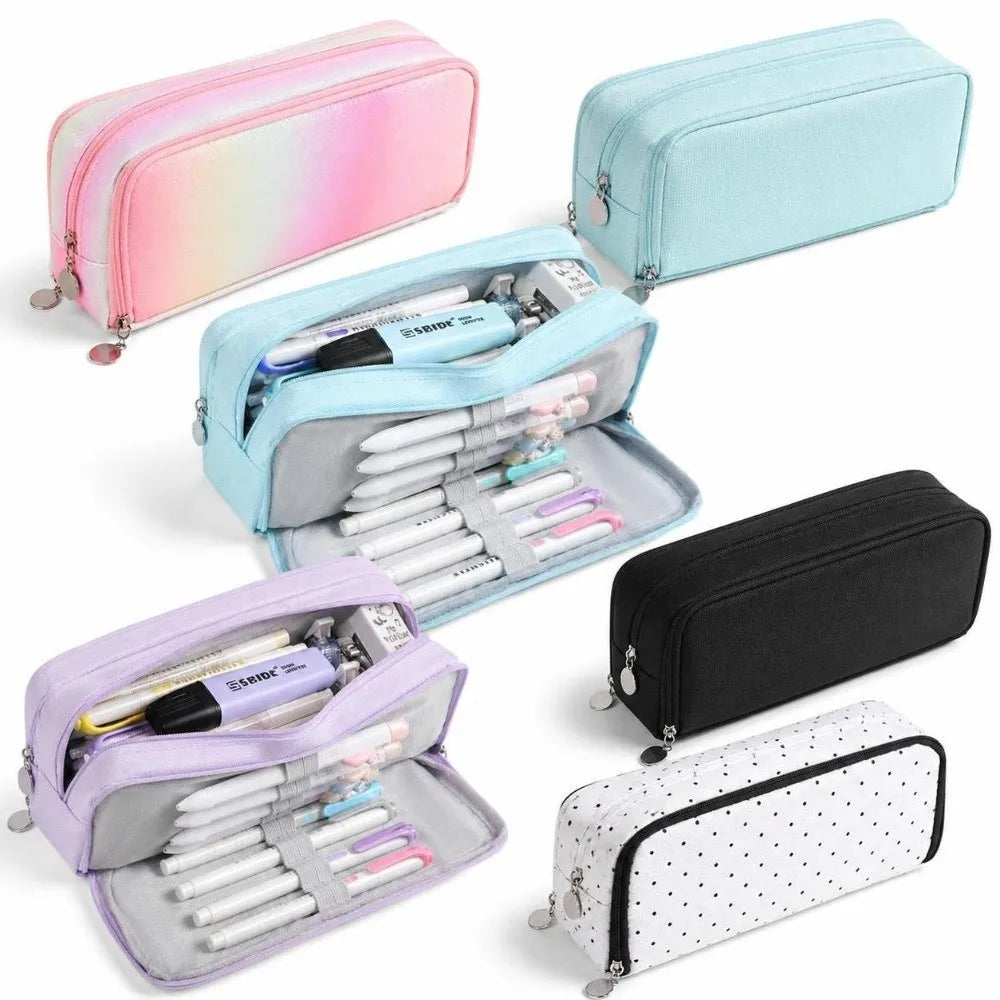 Kawaii Canvas Pencil Pouch – 4-Compartment Large Capacity Case Canvas Pencil Pouch HIP