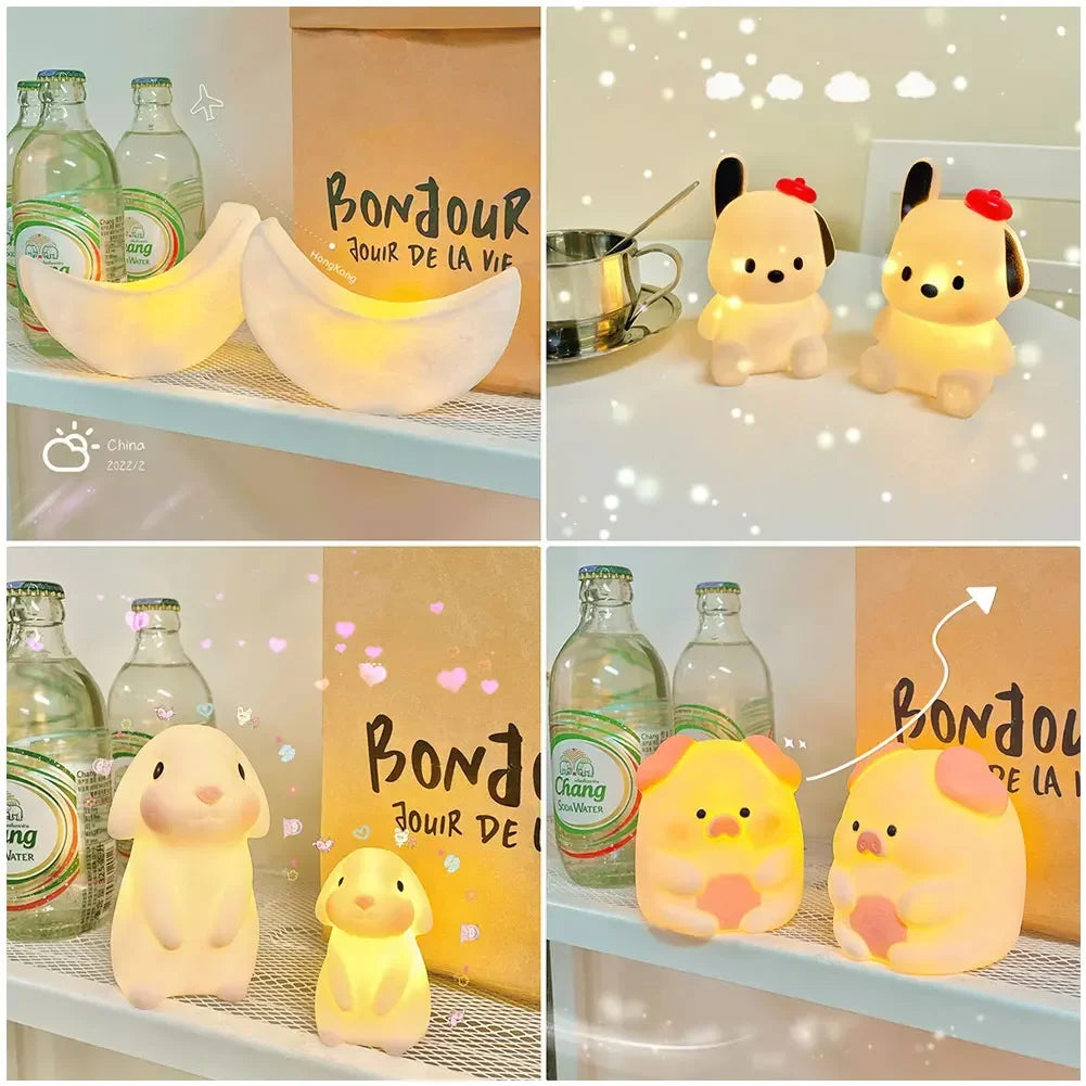 Vinyl Night Light Bedroom Decor Lights Button Battery Powered Moonlight Cartoon Animal Lamps Children Gift Decorative Lamp HIP