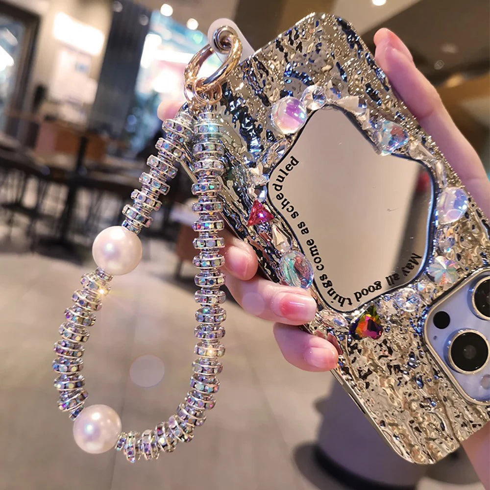 Crystal Pearl Rhinestone Phone Charm Bracelet Wrist Strap Lanyard Phone Charm Bracelet HIP