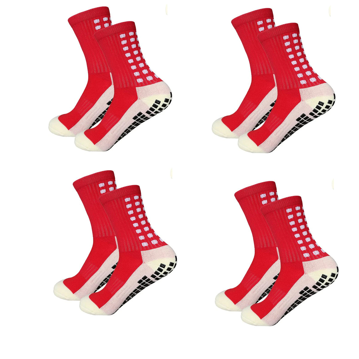 Men's Mid-Calf Sports Socks Breathable Anti-Slip Silicone Dotted Football Basketball Yoga Socks Comfortable Breathable Sports HIP Red 4Pairs