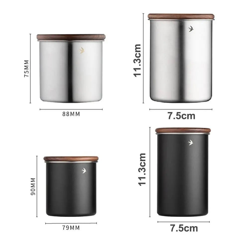 Stainless Steel Matcha Jar Wood Lid – 380ml & 560ml Canister Kitchen Storage Jar HIP