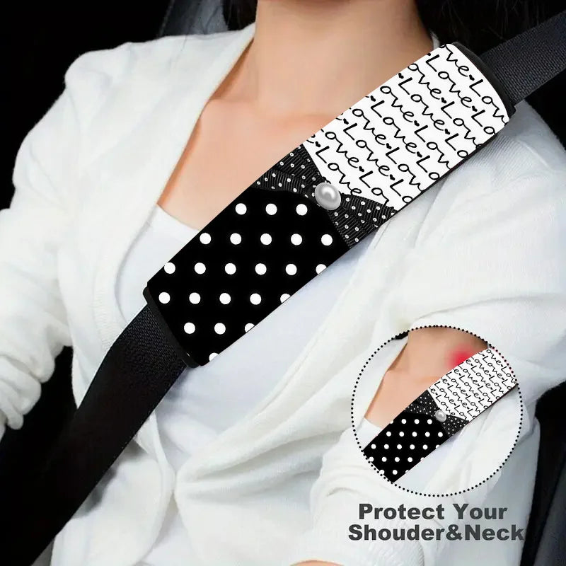 Love & Polka-Dot Car Seat Belt Cover – Polyester Shoulder Pad Seat Belt Cover HIP