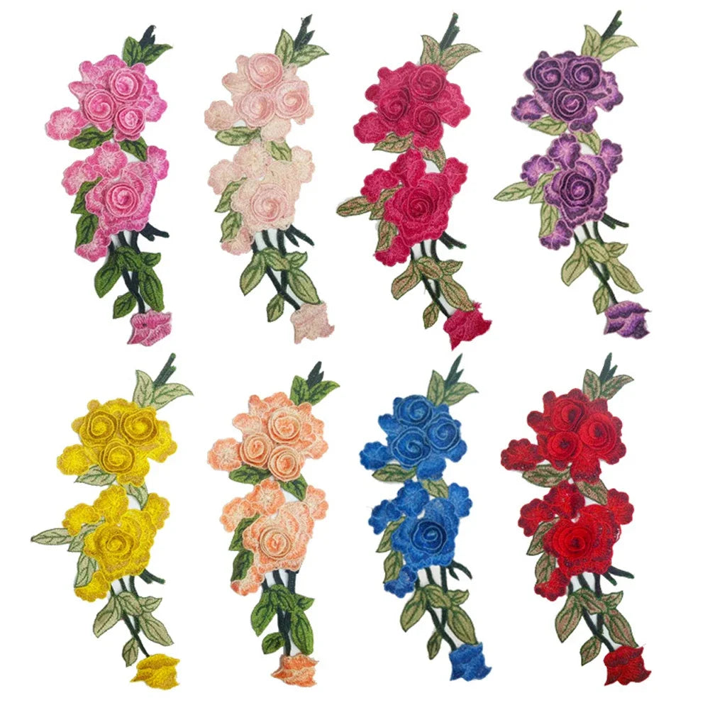 1PC Rose Embroidered Sewing on Patches Flower Patch Stickers for Clothes Badge Sewing Fabric Applique Supplies 13 Kinds HIP