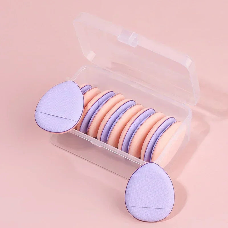 3/10pcs Mini Size Professional Cosmetic Cushion Puff Concealer Foundation Detail Puff Finger Puff Set Makeup Sponge Beauty Tool HIP Purple In Box 10Pcs